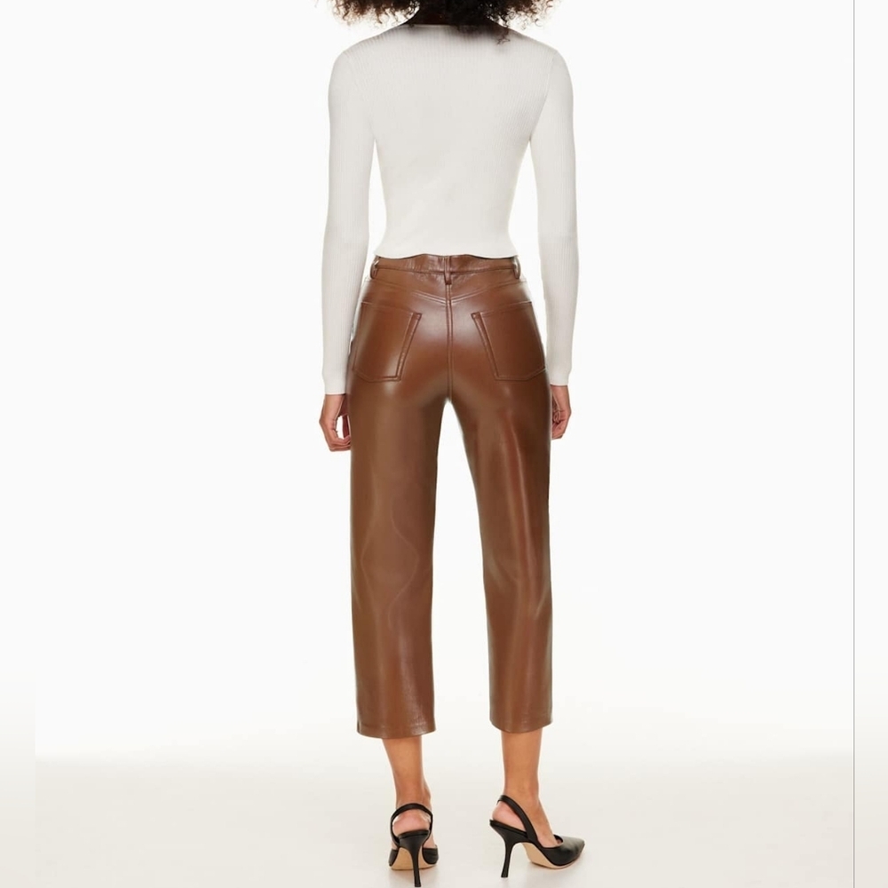Wilfred Aritzia Women's Cognac Edgy Faux Leather Melina Cropped Pant Size 0 - Picture 4 of 10